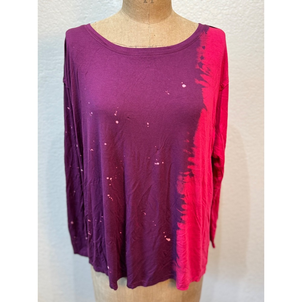 Umgee Tunic Top Women Small Bleach Tie Dye Long Sleeve Knit Casual Plum Pink NWT